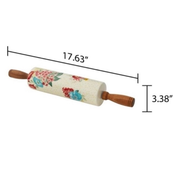 🆕The Pioneer Woman | Fancy Flourish Ceramic Rolling Pin, Acacia Wood Handles - Picture 3 of 7